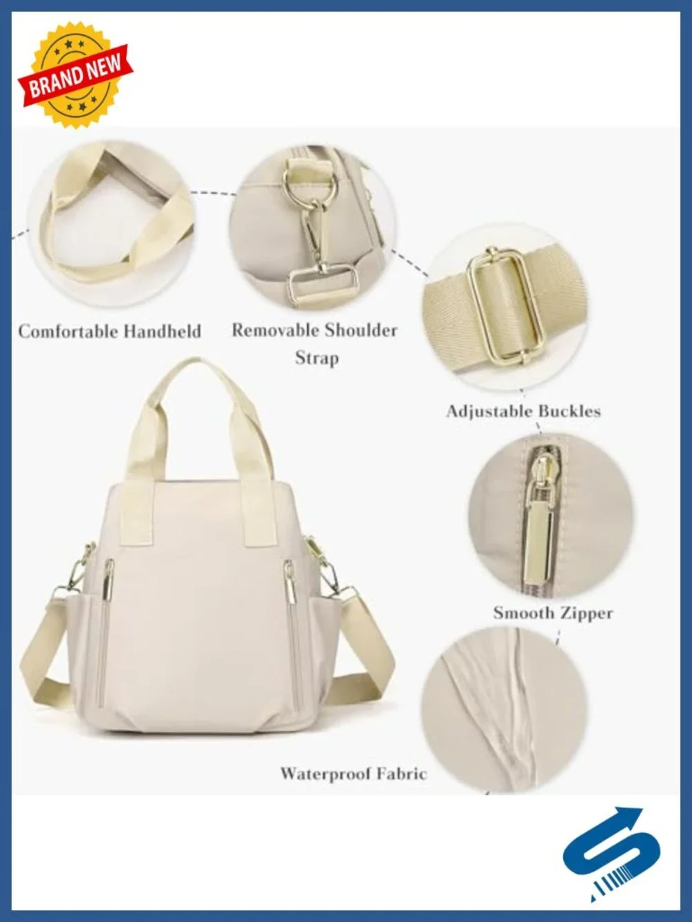 Nylon Crossbody Bag for Women with Multi Pockets and Top Handle